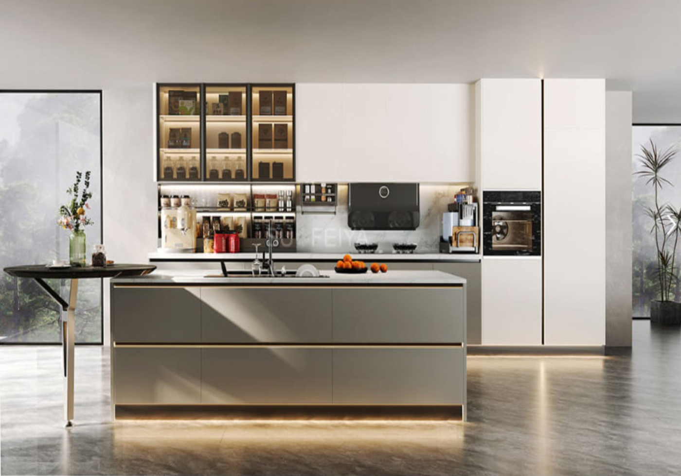 Haibang Home Furnishing Water-Based Paint Coated Integrated Smart Kitchen Cabinet System