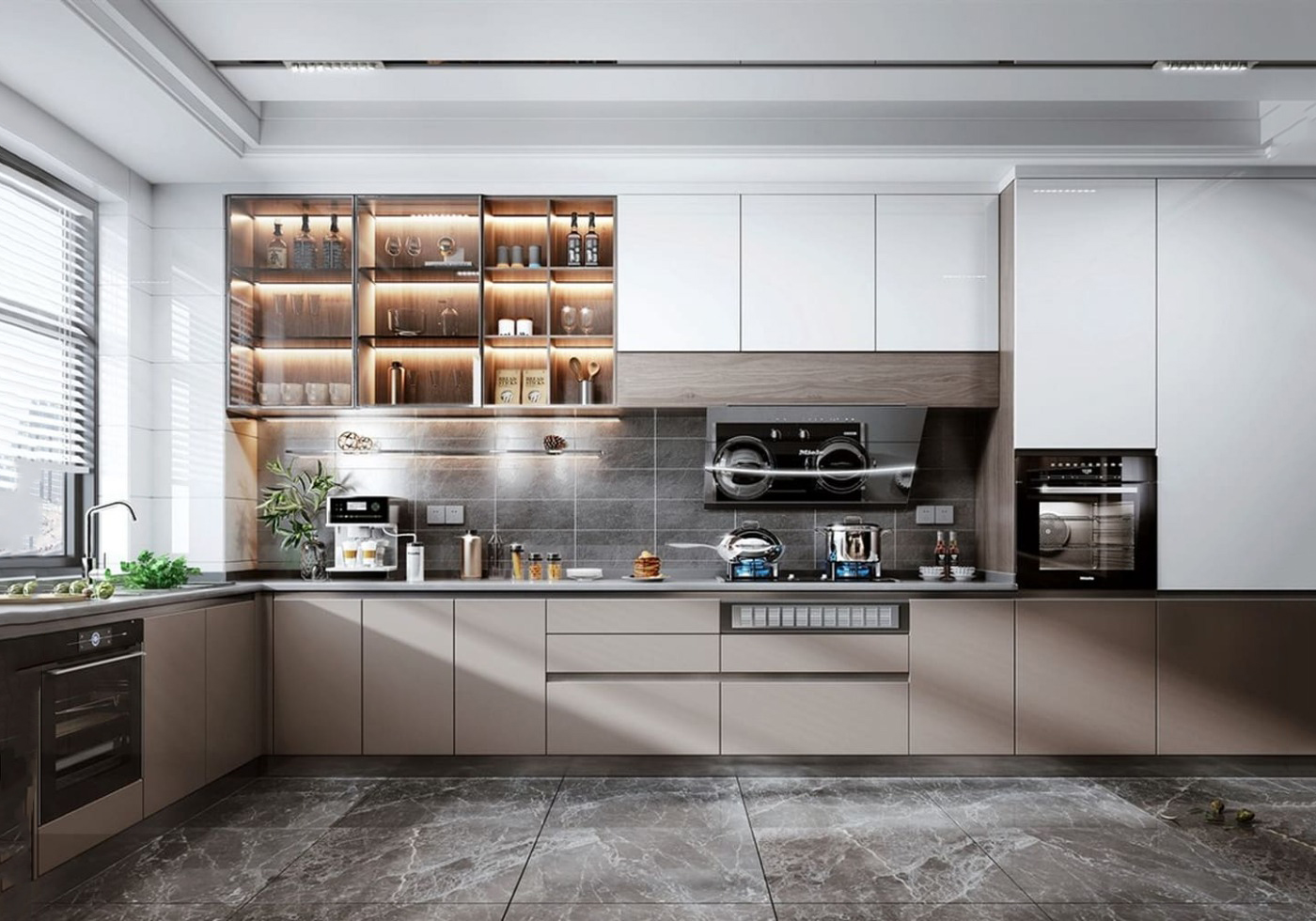 Haibang Home Furnishing Water-Based Paint Coated Integrated Smart Kitchen Cabinet System