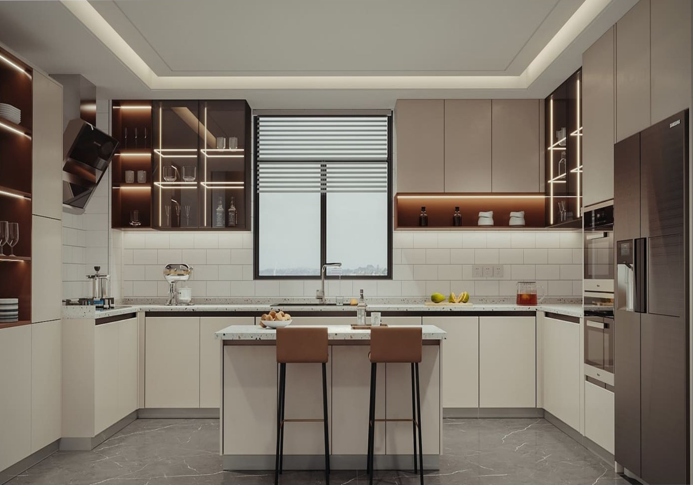 Haibang Home Furnishing Water-Based Paint Coated Integrated Smart Kitchen Cabinet System
